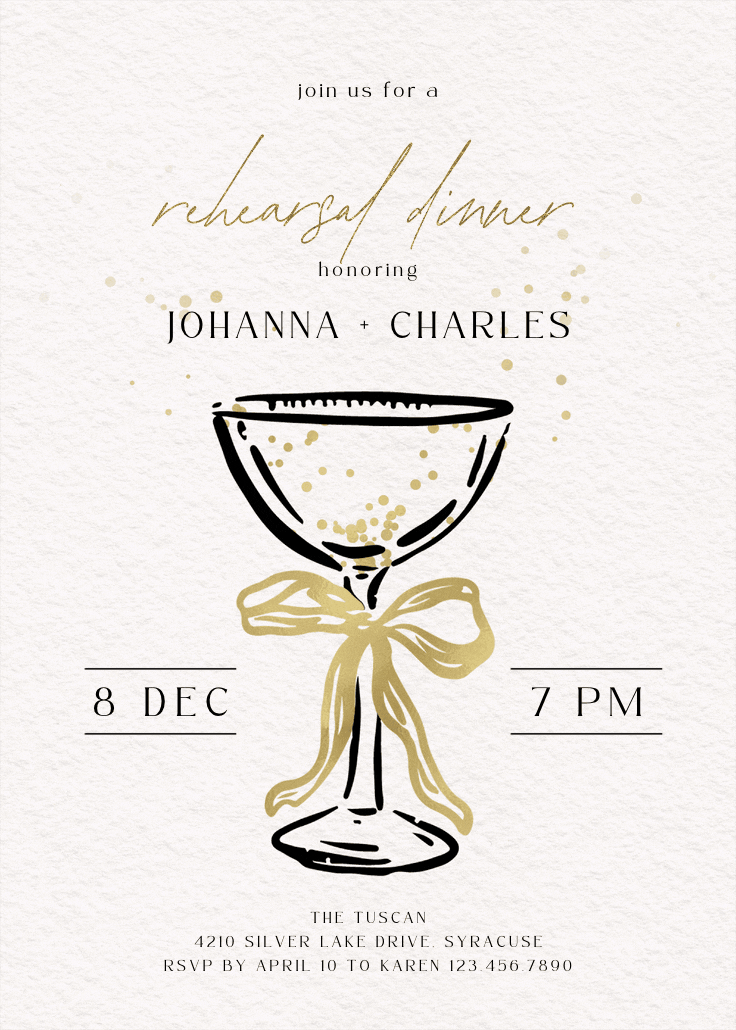 Cocktails call - rehearsal dinner party invitation