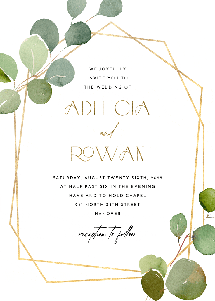 Geometric eucalyptus - wedding invitation