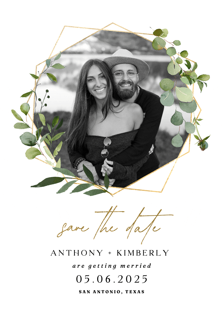 Geometric eucalyptus - save the date card