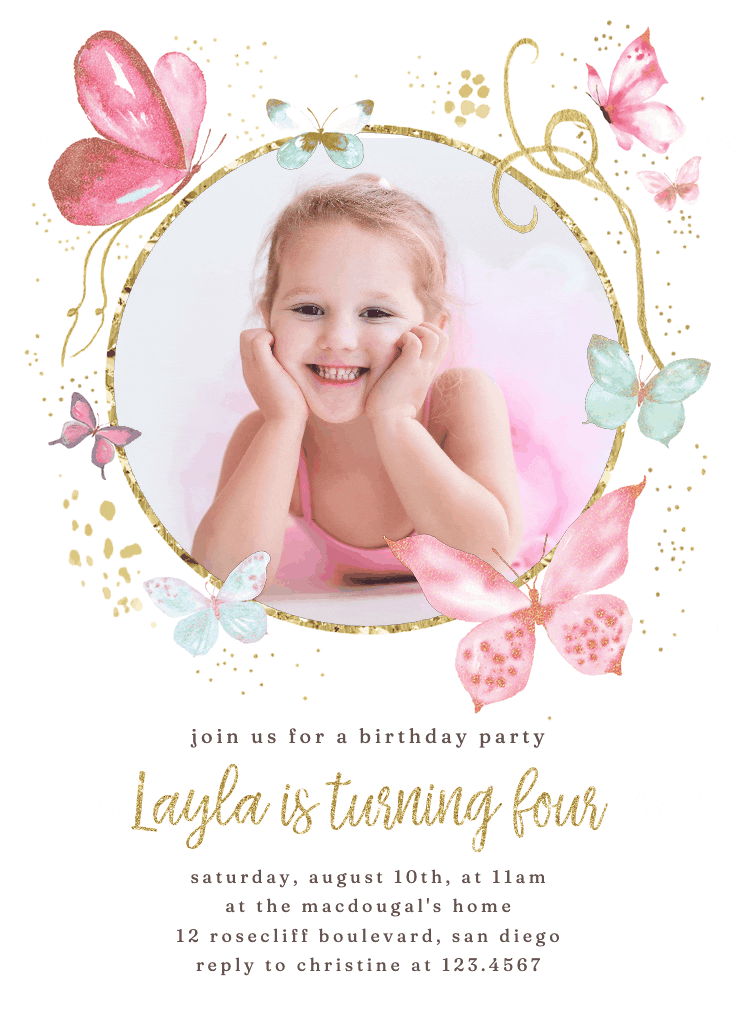 Magical butterflies photo - birthday invitation