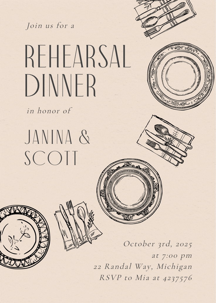 Place settings - rehearsal dinner party invitation