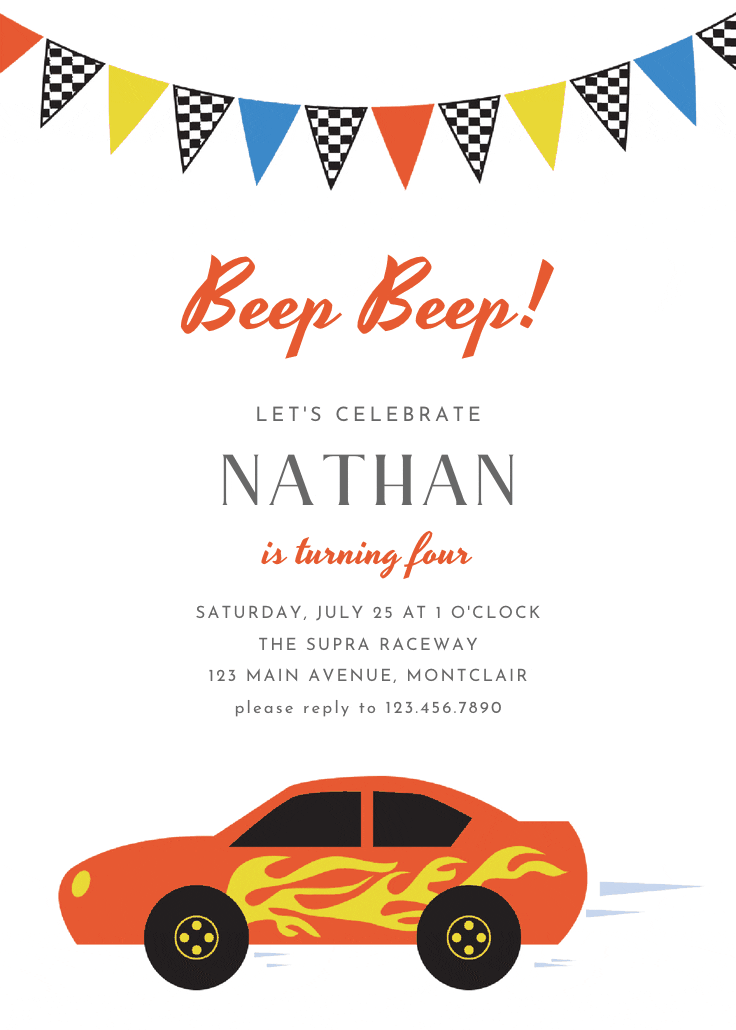 Racing car - birthday invitation