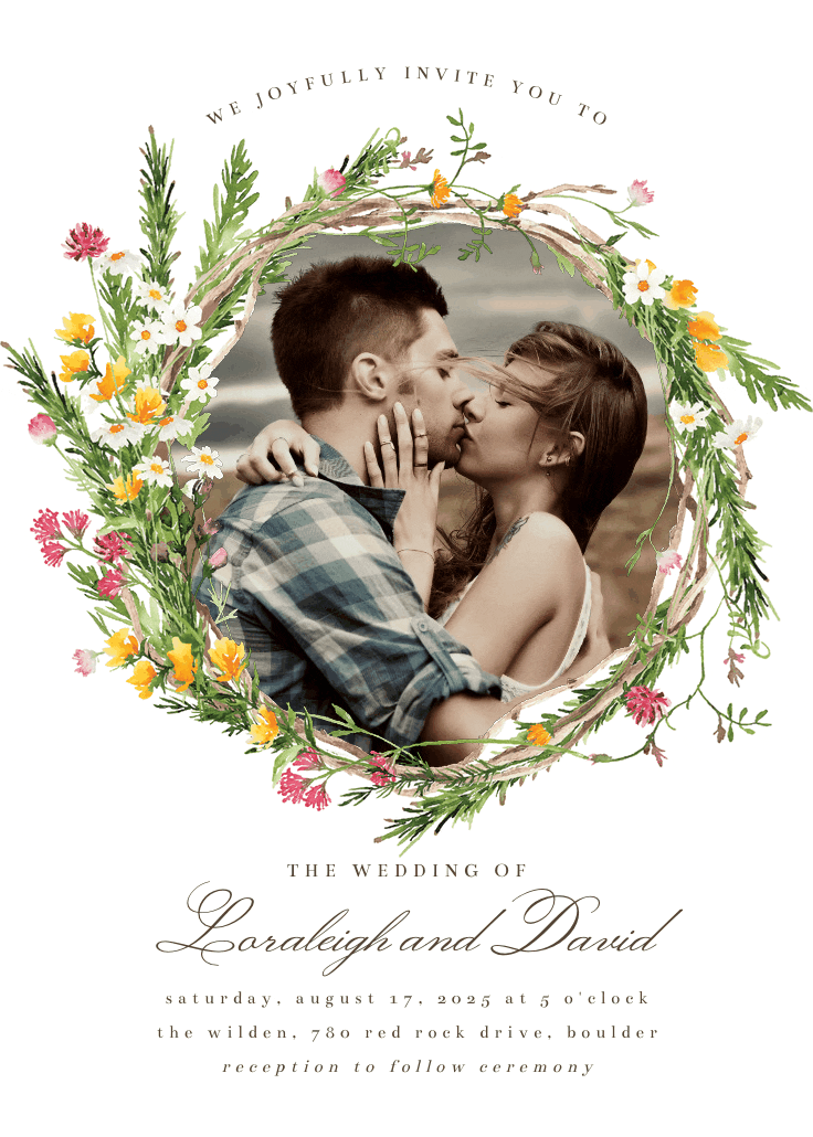 Spring flowers wreath photo - wedding invitation
