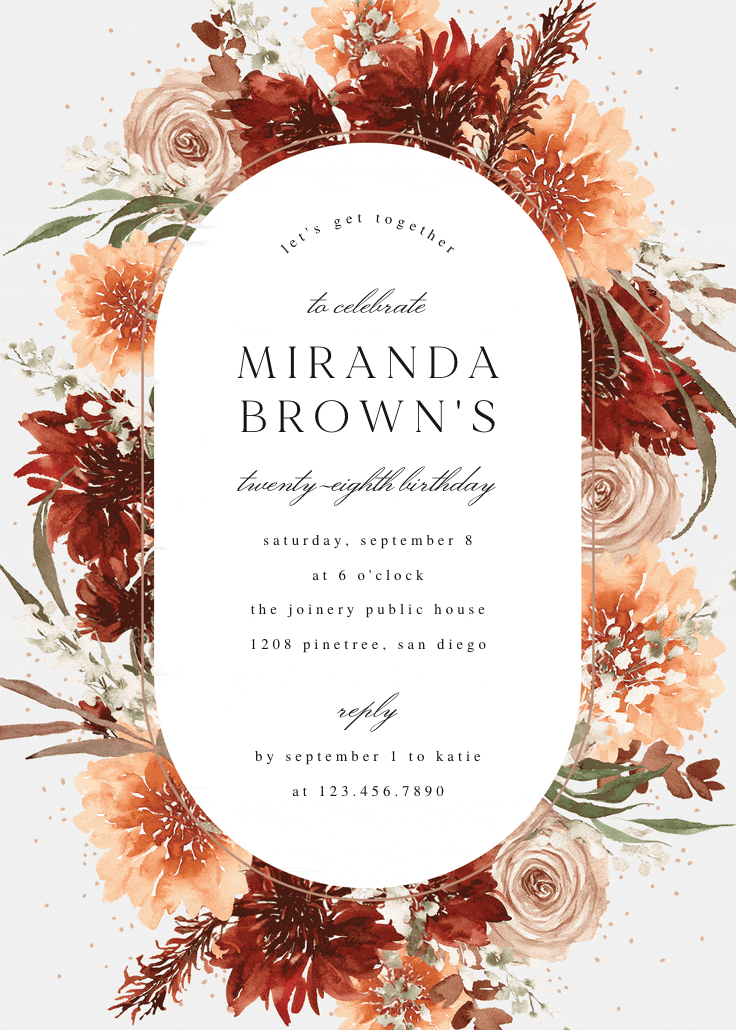 Terracotta round frame - birthday invitation