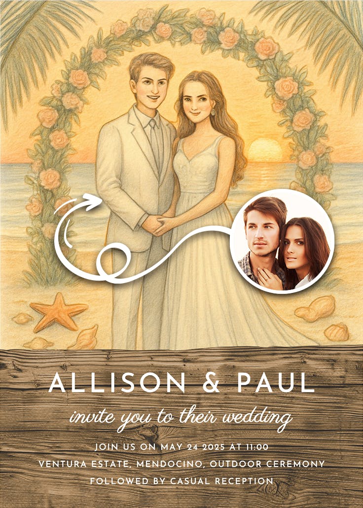 Beach couple - wedding invitation