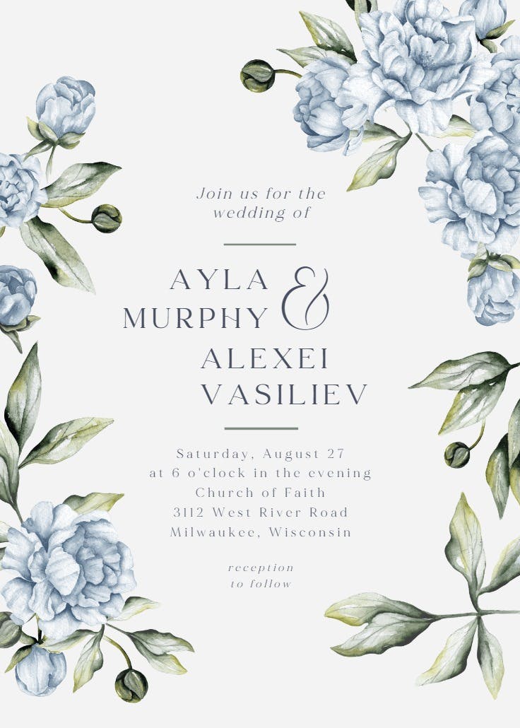 Blue blooms - wedding invitation