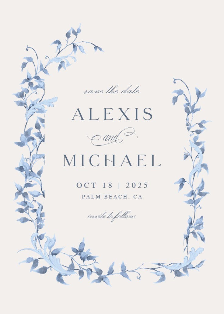 Blue winter wreath - save the date card