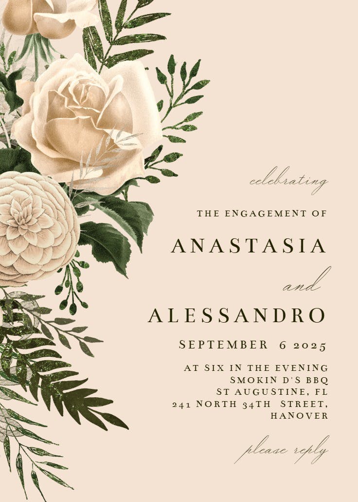 Cream bouquets - engagement party invitation