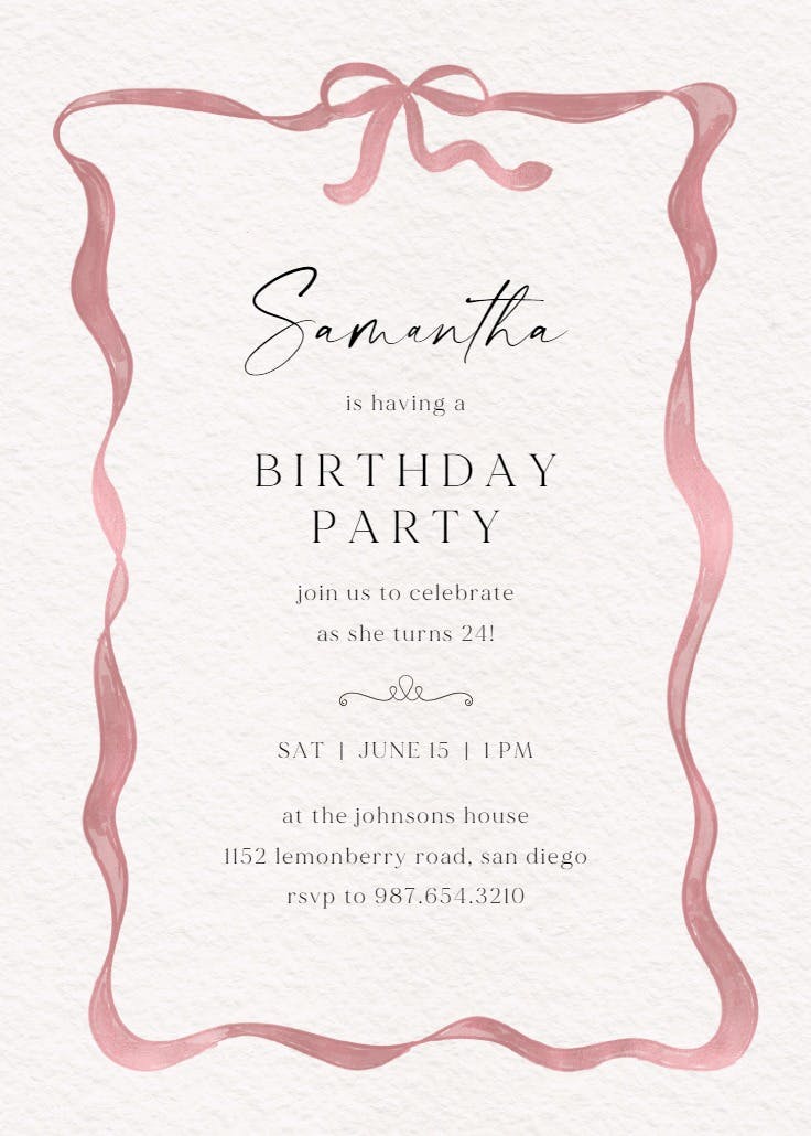 Delicate ribbon - birthday invitation