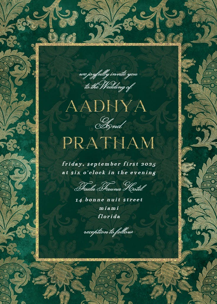 Emerald peacock - wedding invitation