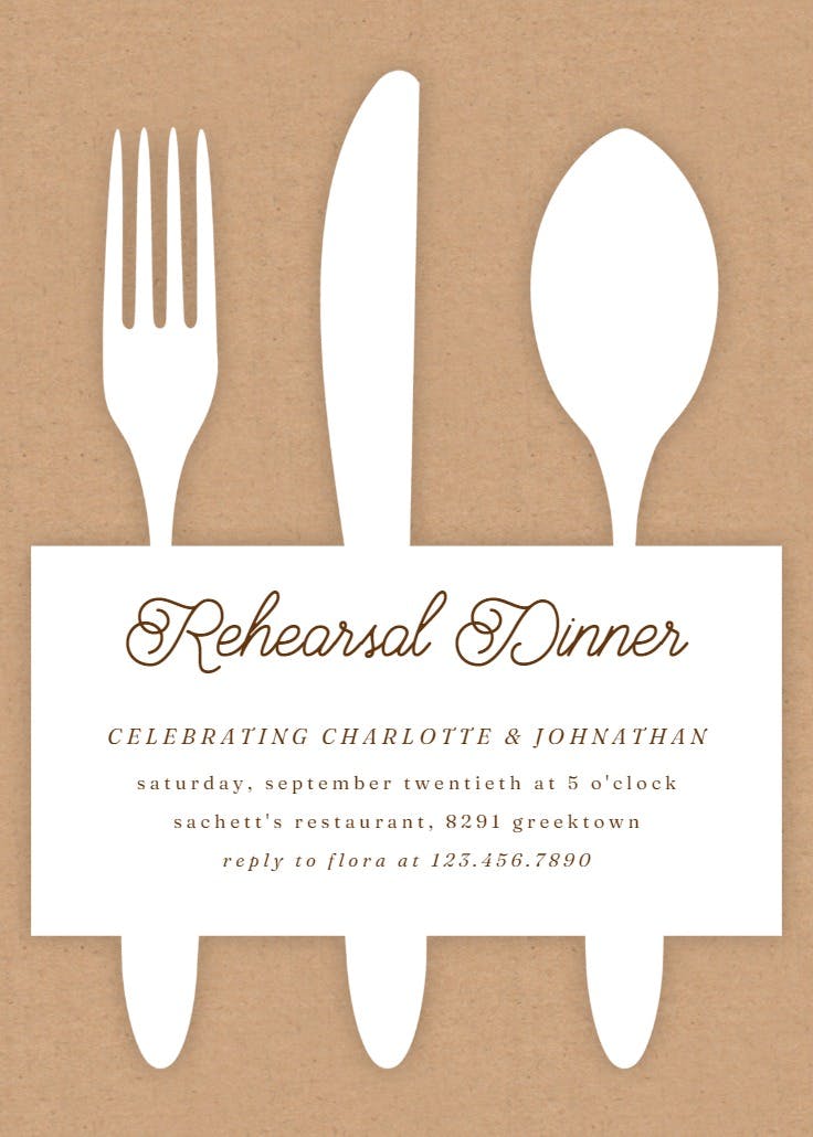 Fancy flatware - rehearsal dinner party invitation
