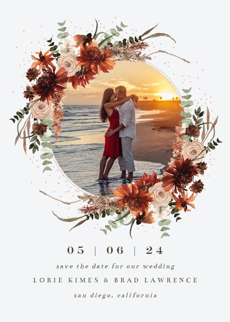 Floral terracotta frame - save the date card