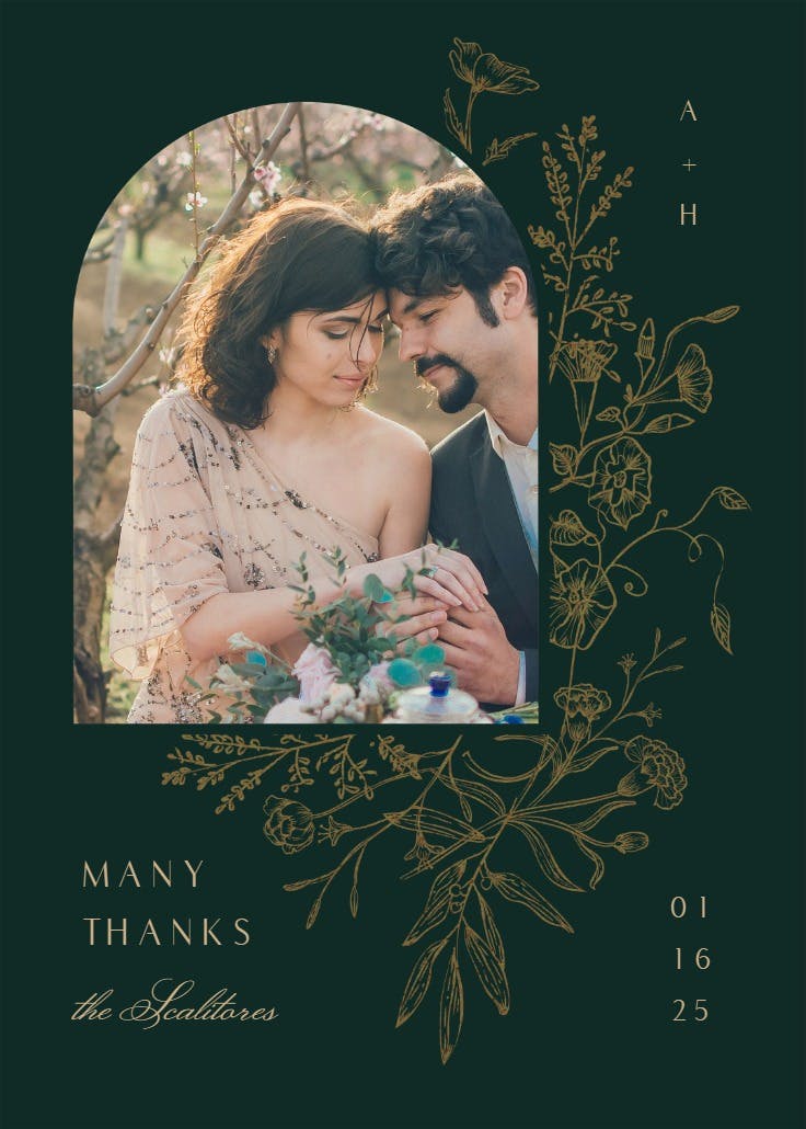 Gold baroque arch - wedding thank you card