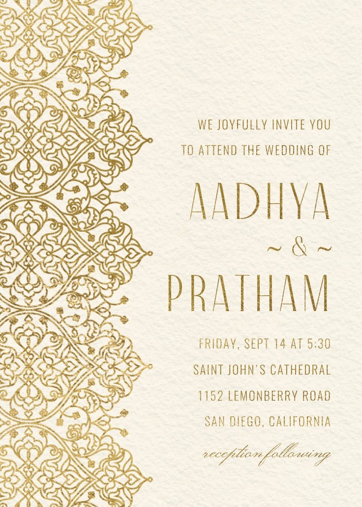 Golden intricacy - wedding invitation