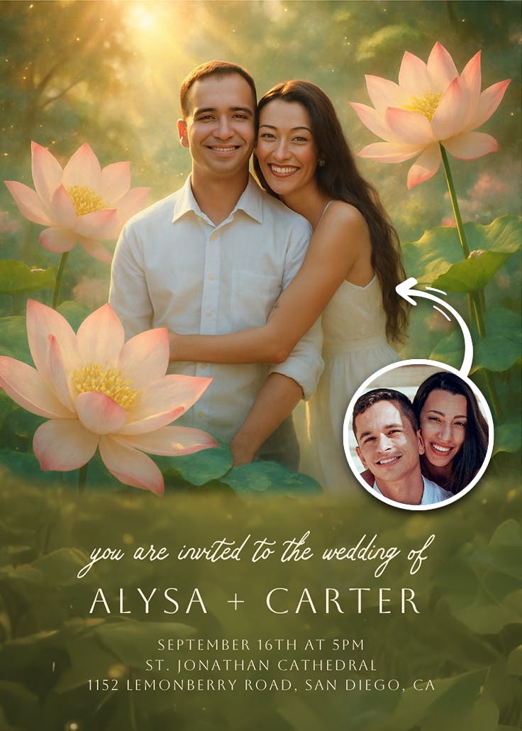 Golden lotus - wedding invitation