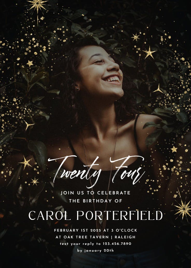 Golden stars and dots - birthday invitation