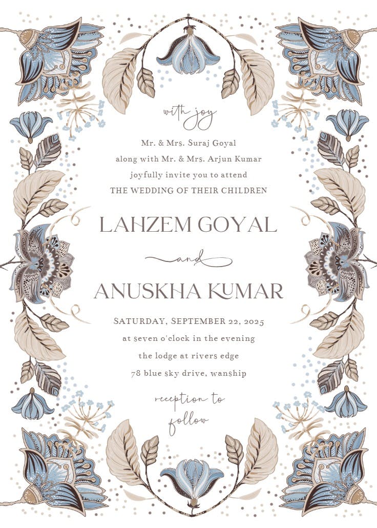 Indian floral ornament - wedding invitation