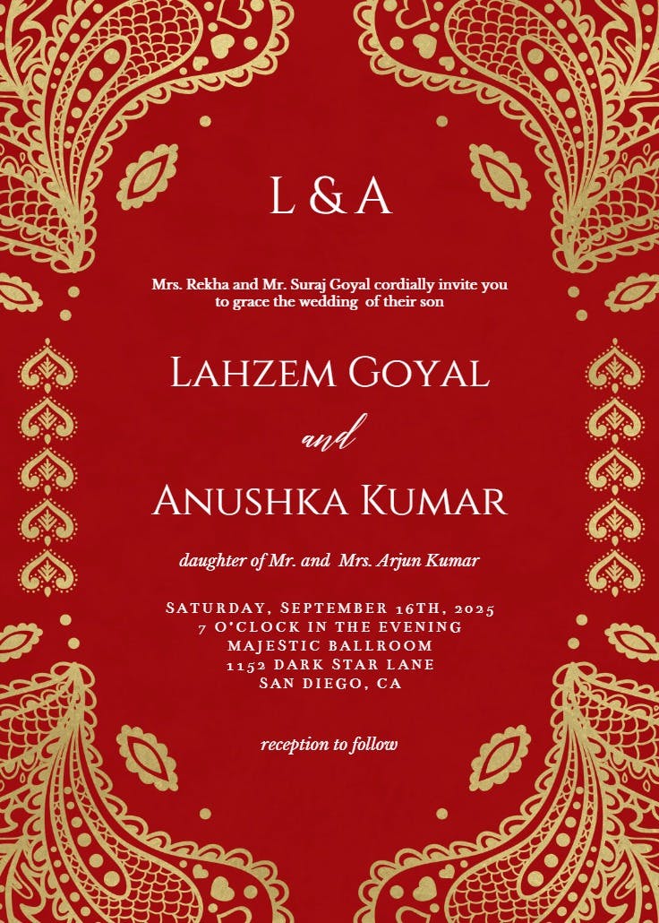 Indian floral paisley - wedding invitation