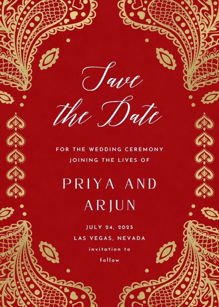 Indian floral paisley - save the date card