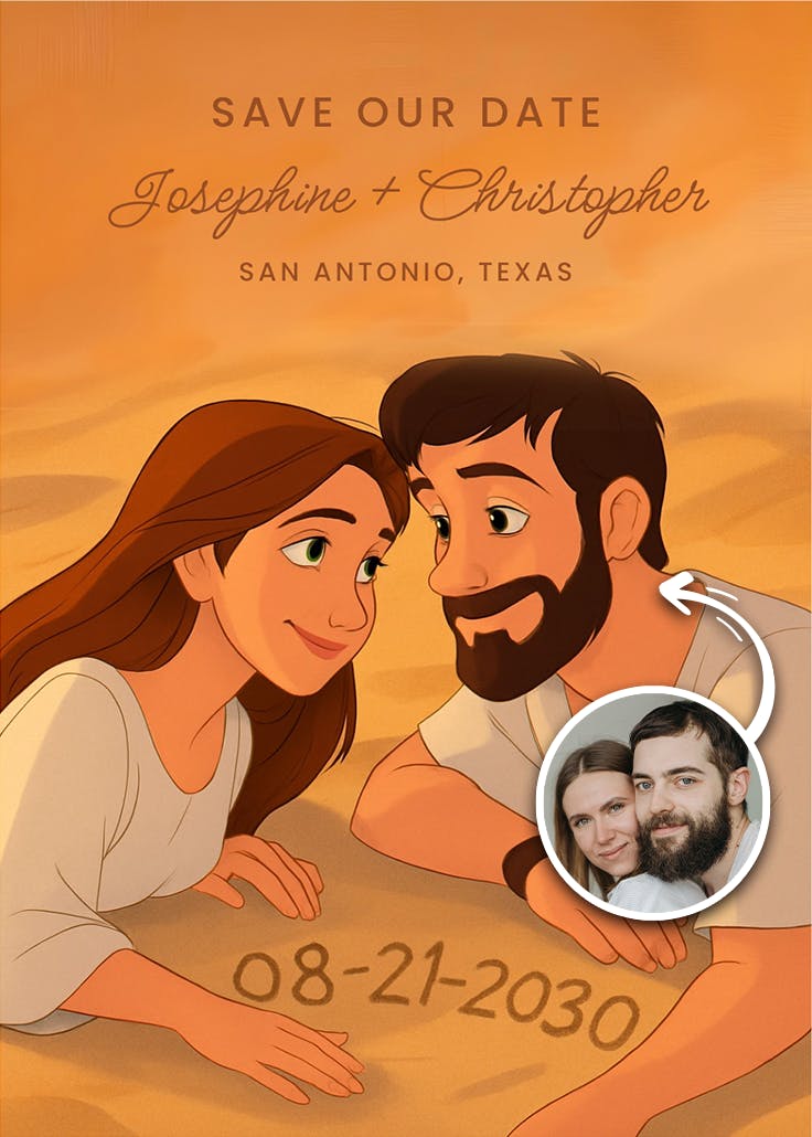 Love in the sand - save the date card