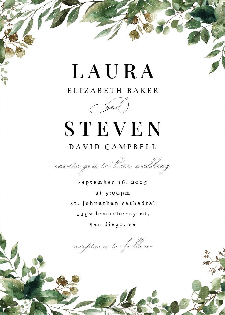 Minimal greenery - wedding invitation