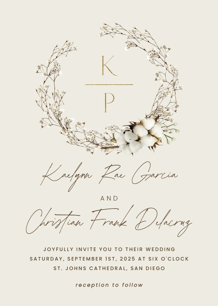 Minimalist winter watercolor florals - wedding invitation