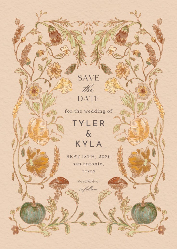 Ornate harvest - save the date card