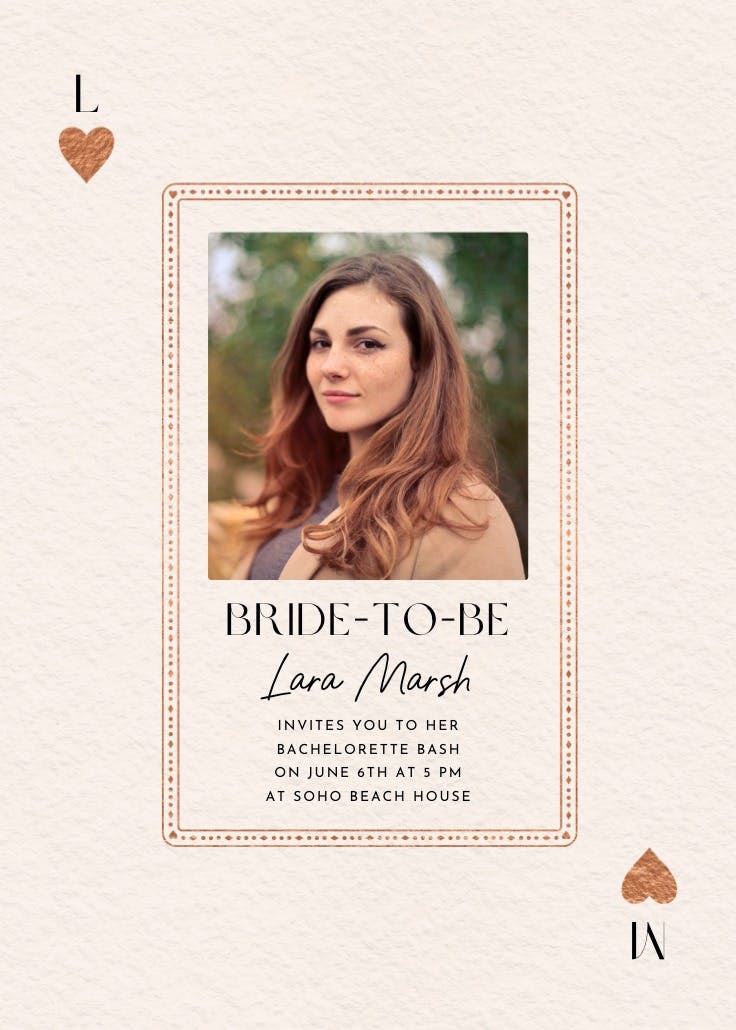 Queen of the hearts photo - bachelorette party invitation