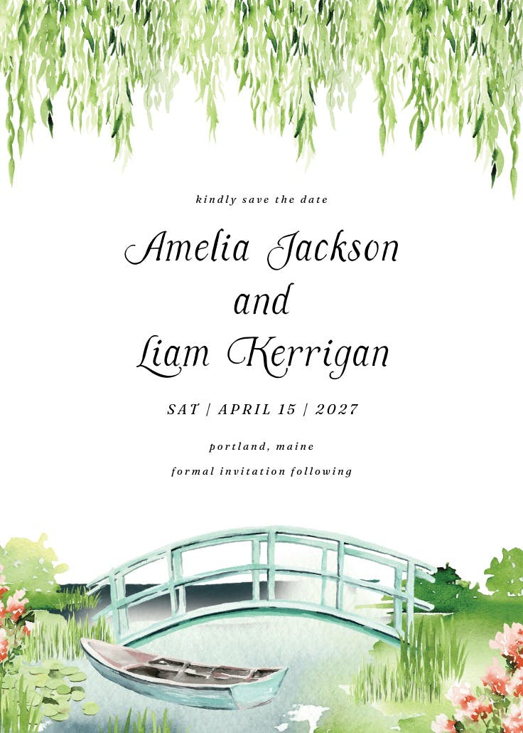 Romantic river - save the date card