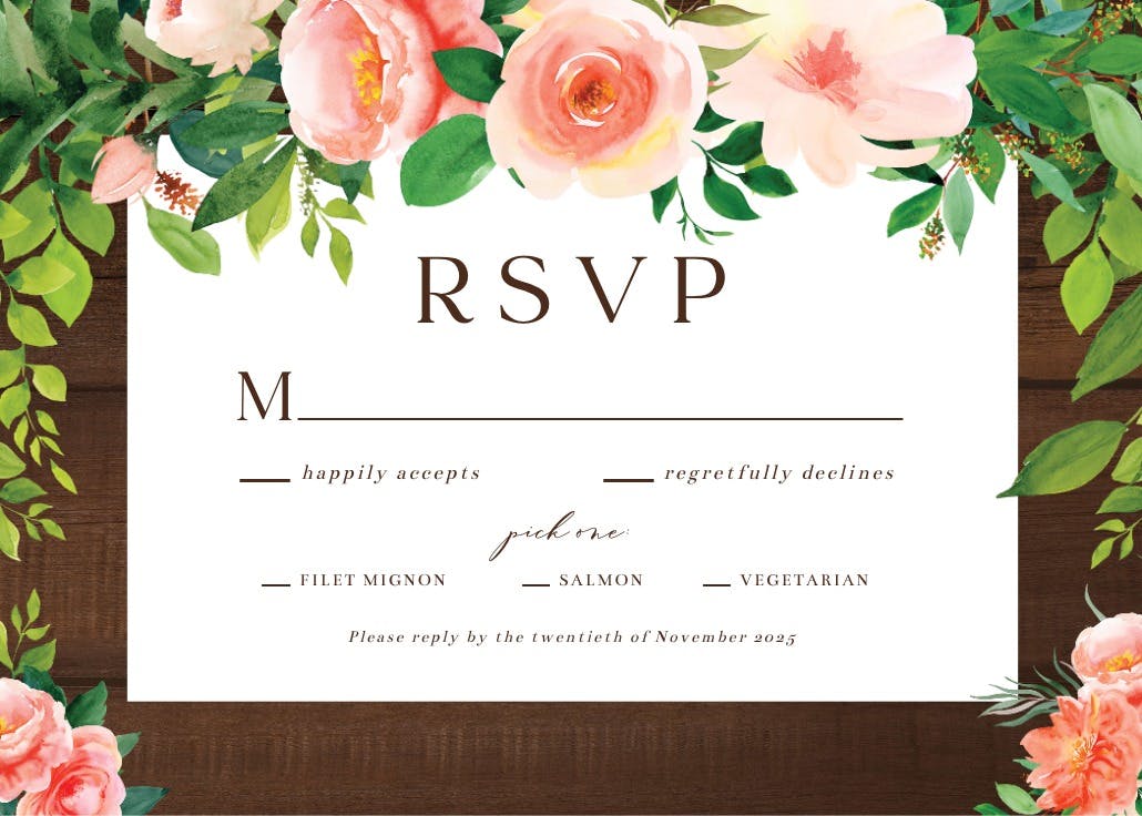 Roses on wood - rsvp card