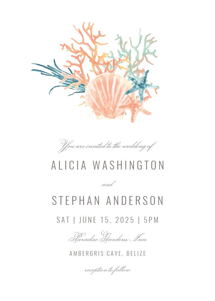 Sea coral - wedding invitation
