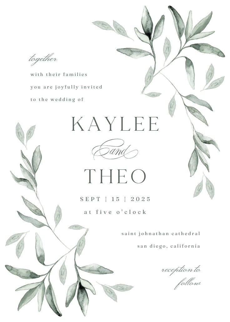 Simple ivy and sage - wedding invitation