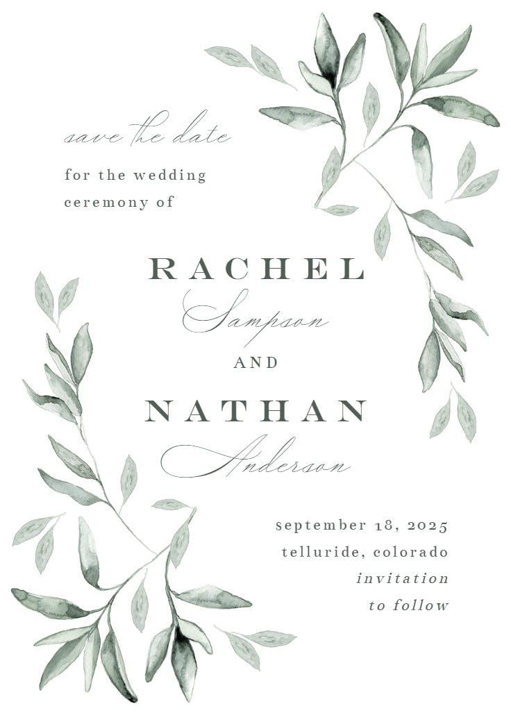 Simple ivy and sage - save the date card