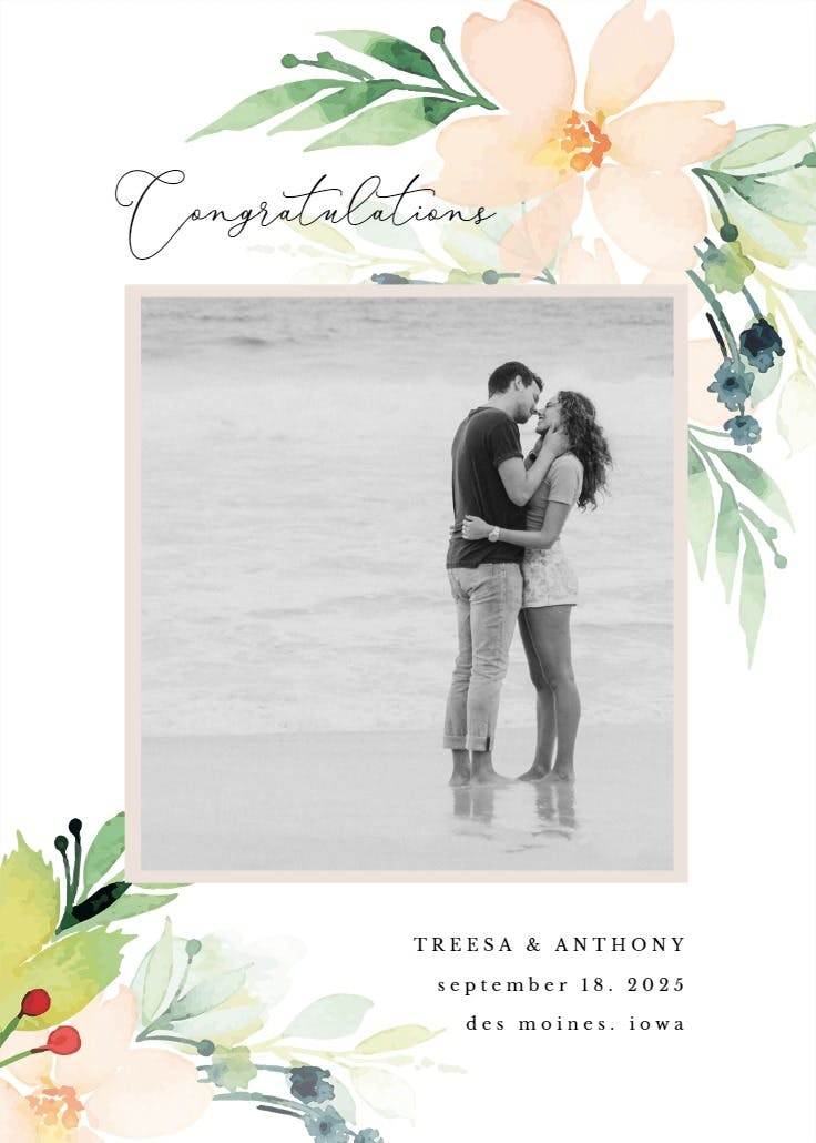 Watercolor flowers - wedding congratulations card