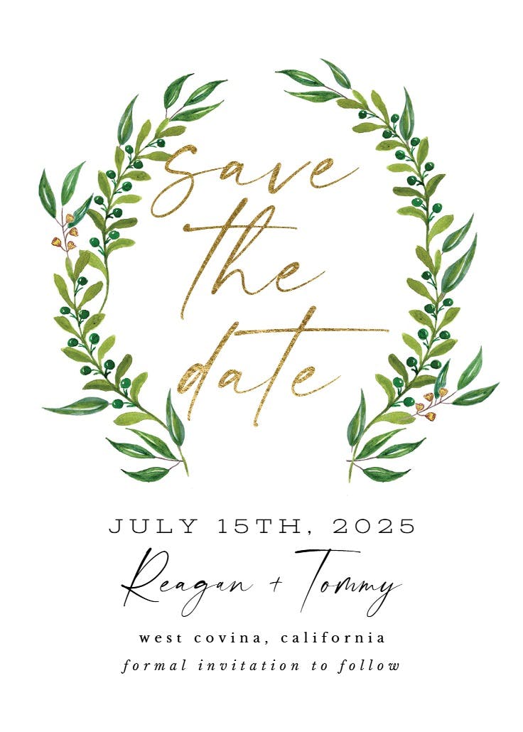 Watercolor greenery - save the date card