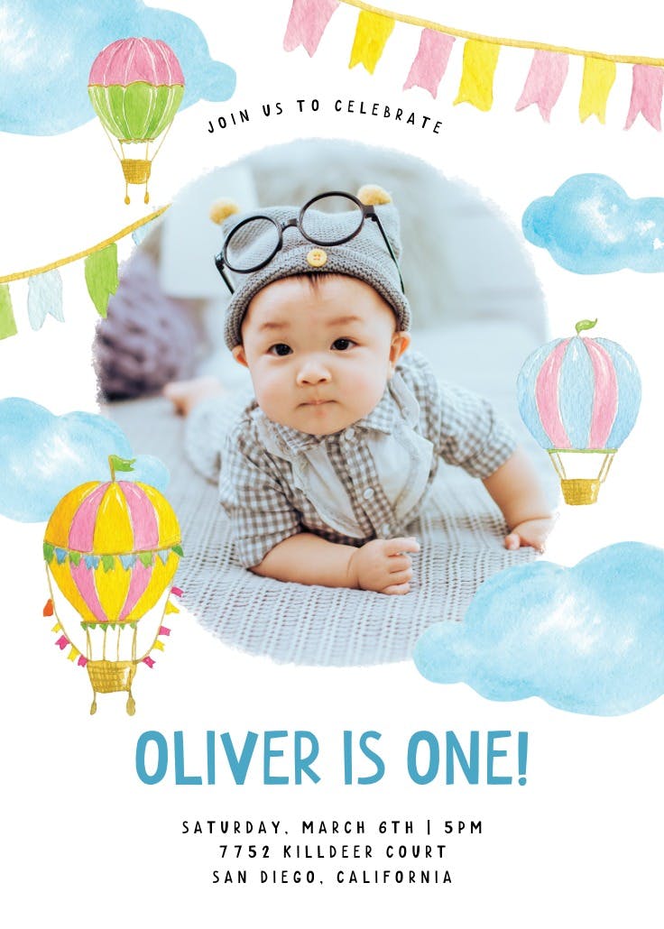 Whimsical air balloons - birthday invitation