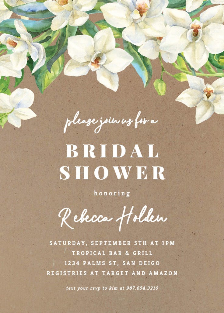 White orchids kraft - bridal shower invitation