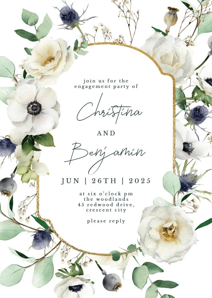 Winter florals watercolor - engagement party invitation